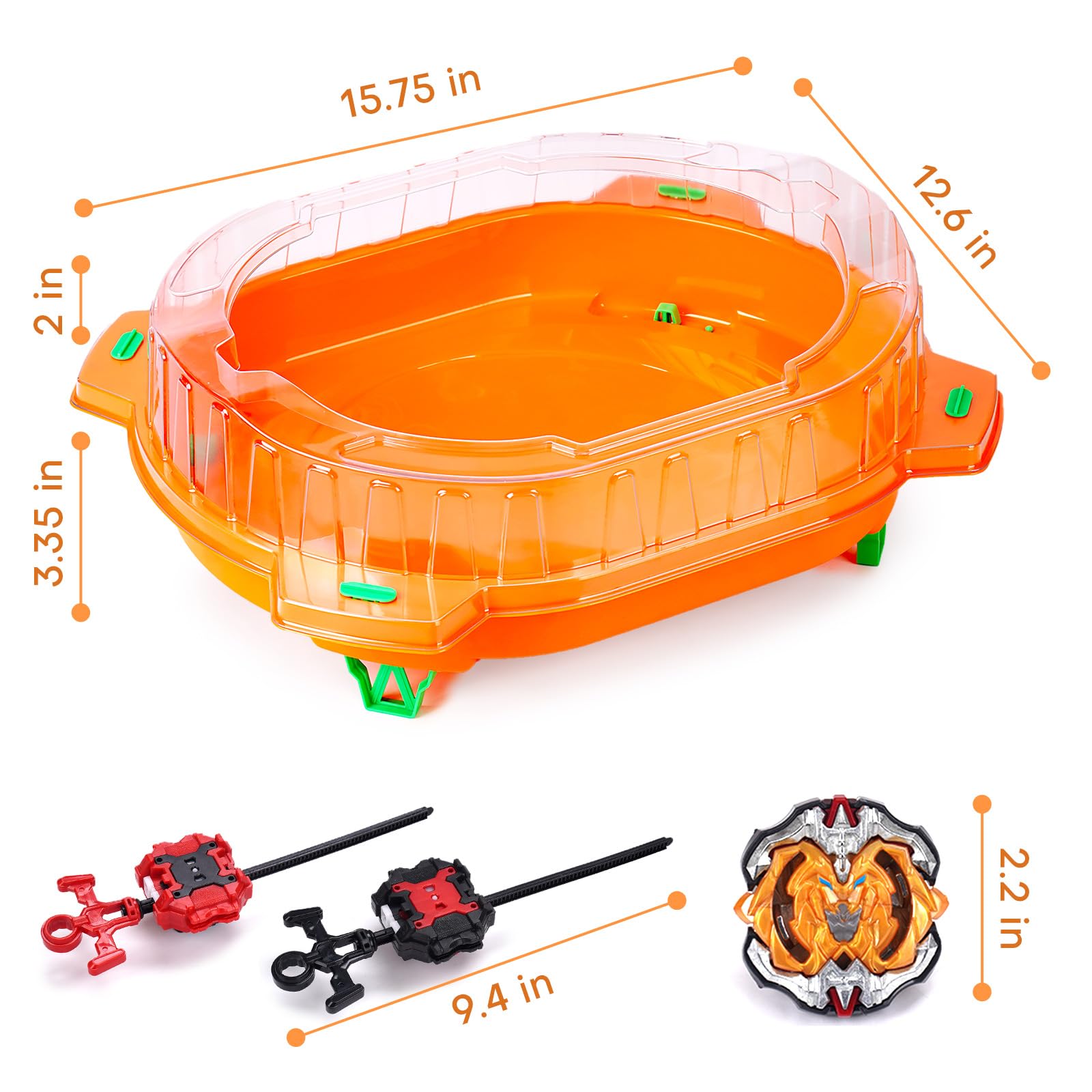 COCOFOX Bey Battling Top Burst Toy Blade Set, 6 Battling Tops 2 Launchers and 1 Stadium, Toys for 6 Year Old Boys & Girls & Up（Orange）