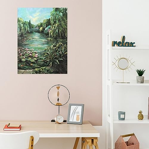 Summer Impressionism Famous Oil Painting Landscape Painting Trees Lotus River Green Wall Art Wall Art Paintings Canvas Wall Decor Home Decor Living Room Decor Aesthetic 12x16inch(30x40cm) Unframe-st