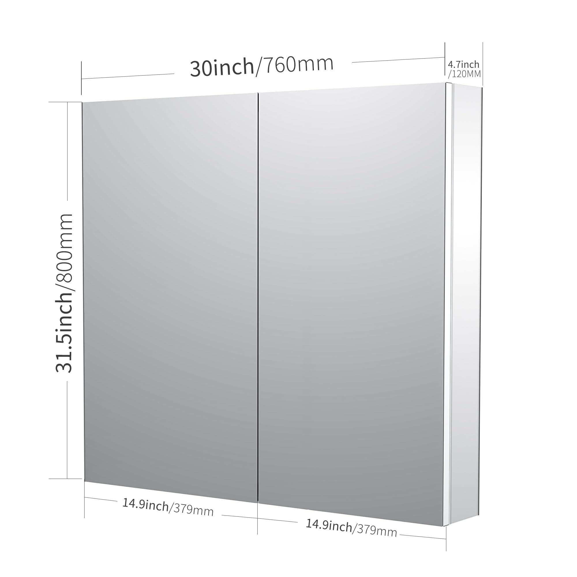 Sunrosa Medicine Cabinet with Mirror, 30" W×31.5" H Bathroom Tempered Glass Mirror Medicine Cabinet, Wall-mountable and Recessed-in Medicine Cabinet for Bathroom, 2 Symmetrical Doors Medicine Cabinet