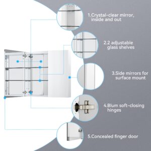 Sunrosa Medicine Cabinet with Mirror, 30" W×31.5" H Bathroom Tempered Glass Mirror Medicine Cabinet, Wall-mountable and Recessed-in Medicine Cabinet for Bathroom, 2 Symmetrical Doors Medicine Cabinet