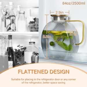 OneDream Glass Pitcher with Lids for Fridge Door, 2.5l/84oz Large Iced Tea Pitcher with Handle, Borosilicate Water Jug for Sun Tea, Fruit Juice, Drinks, Lemonade, Cold or Hot Beverages, Smoke Gray