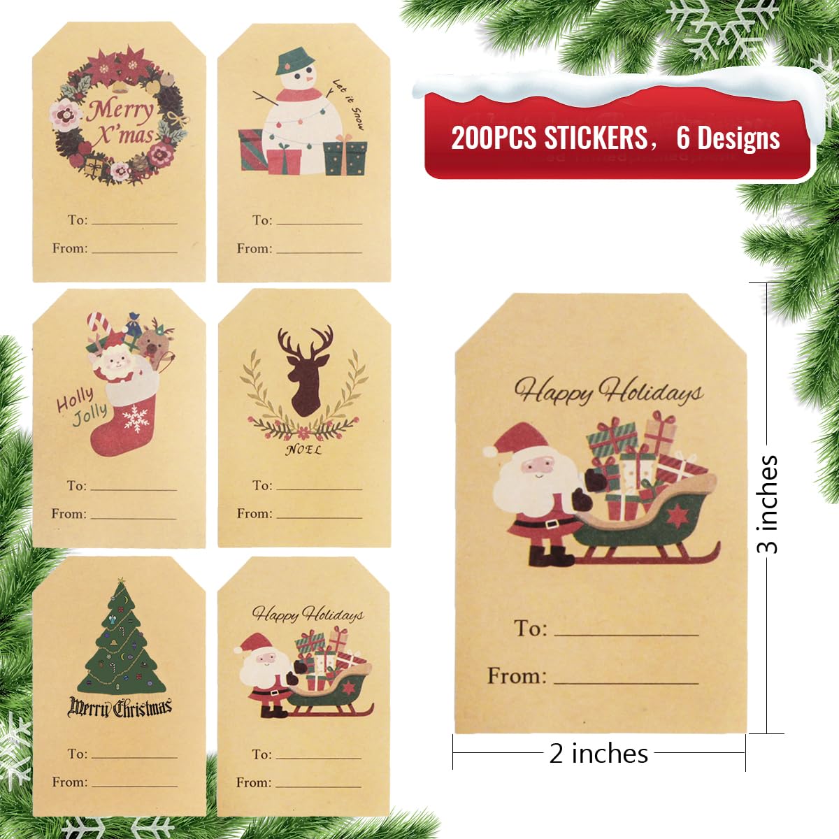 Christmas Gift Tags Stickers 200PCS Christmas Decorations Stickers Self Adhesive Christmas Name Tags for Gifts Holiday Gift Stickers Santa to from Gift Tag Stickers Gift Wrapping Labels for Presents …