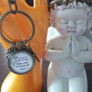 Unisex Christian Keychain, purse charm, zipper pull with I can do all things through Christ and Armor of God Tibetan Bronze Charms