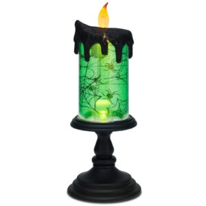 aomil halloween snow globe candles lighted lamp, lighted flameless candles with water glitter swirls and spooky moving,battery operated