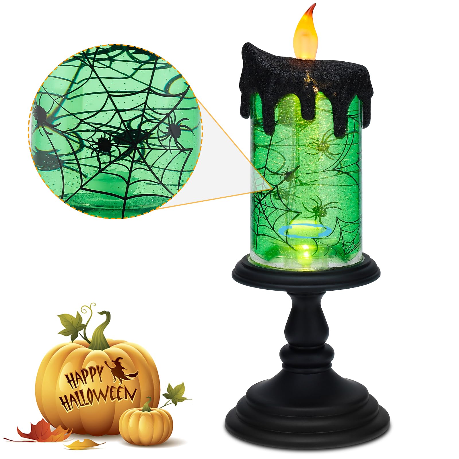 AOMIL Halloween Snow Globe Candles Lighted Lamp, Lighted Flameless Candles with Water Glitter Swirls and Spooky Moving,Battery Operated