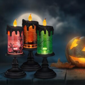 AOMIL Halloween Snow Globe Candles Lighted Lamp, Lighted Flameless Candles with Water Glitter Swirls and Spooky Moving,Battery Operated