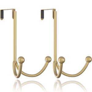 hfhome 2packs over the door double hanger hooks, metal twin hooks organizer for hanging coats, hats, robes, towels- gold