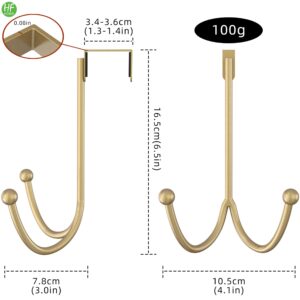 HFHOME 2Packs Over The Door Double Hanger Hooks, Metal Twin Hooks Organizer for Hanging Coats, Hats, Robes, Towels- Gold