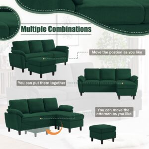 Tornama 79" Convertible Sectional Sofa, Small L Shaped 3 Seat Couch with Reversible Chaise, Modern Linen Fabric Sofa Couches for Living Room, Apartment and Small Space, Green