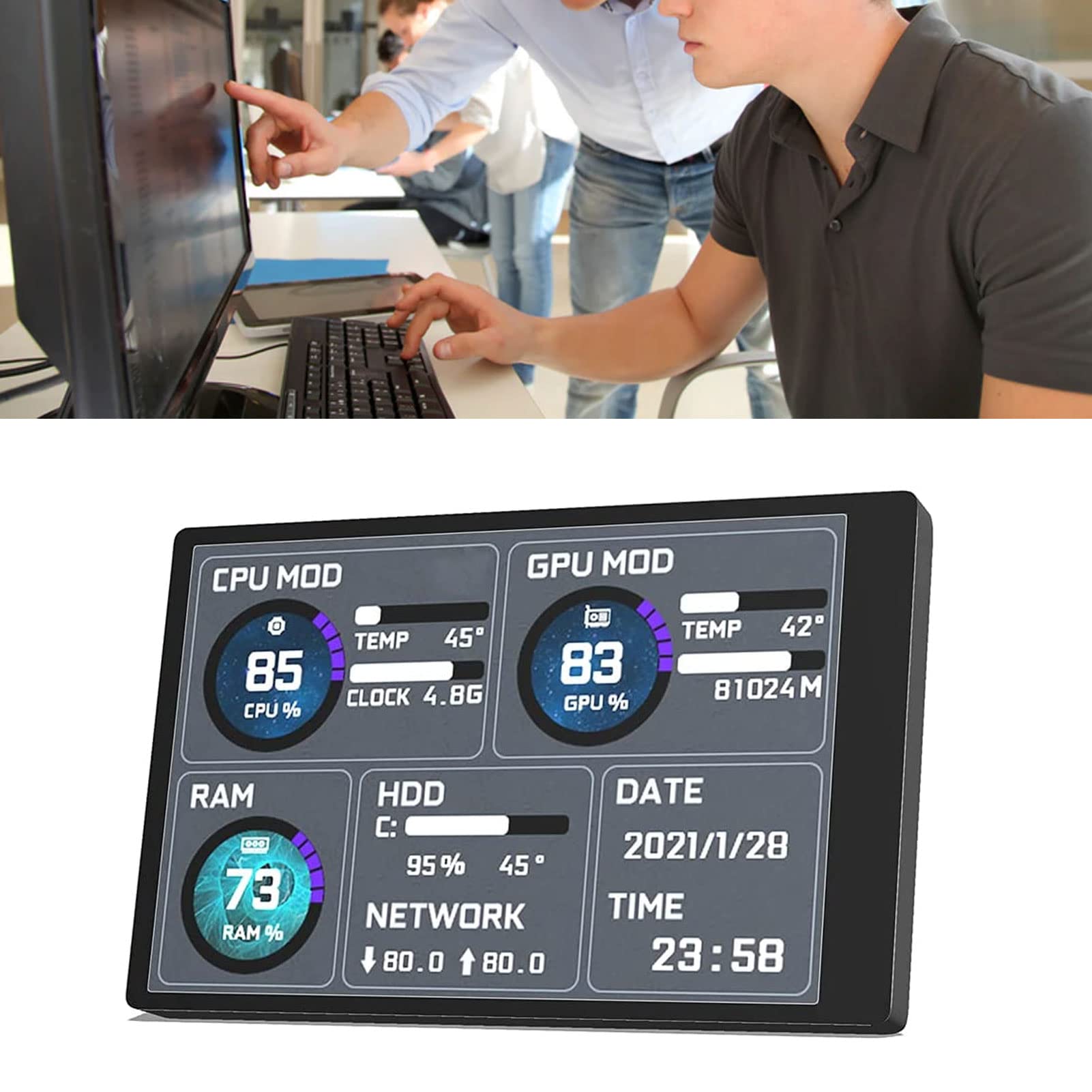 SUNGOOYUE 3.5 Inch IPS USB Mini Screen,CPU HDD Data Monitor Temperature Display,360 Degree Rotation Type C Sub Screen for Computer Case