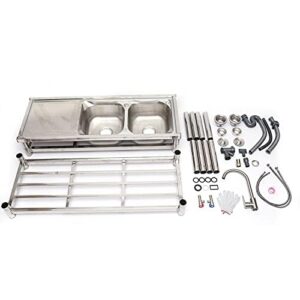 Commercial Kitchen Sink Catering Sink Commercial Stainless Steel Kitchen 2 Bowl Drainer Commercial Kitchen Prep & Free Standing Utility Sink for Garage, Restaurant, Kitchen