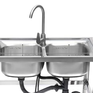 Commercial Kitchen Sink Catering Sink Commercial Stainless Steel Kitchen 2 Bowl Drainer Commercial Kitchen Prep & Free Standing Utility Sink for Garage, Restaurant, Kitchen