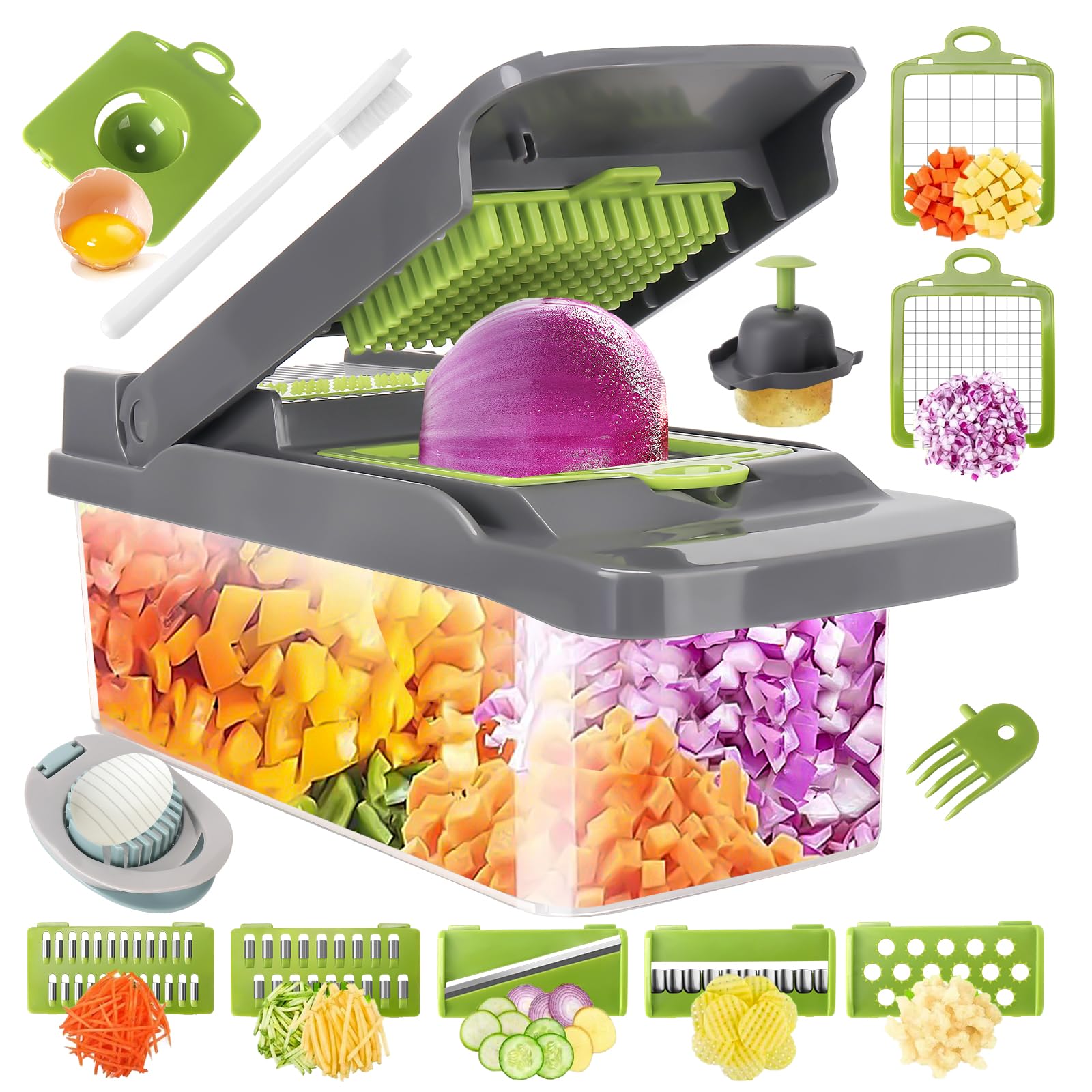 Vegetable Chopper Vegetable Cutter Mandoline Vegetable Slicer - Veggie Onion Potato Salad Food Chopper Manual-Veg Chopper and Dicer/Julienner- Kitchen Tools & Gadgets, Includes a Free Egg Slicer.