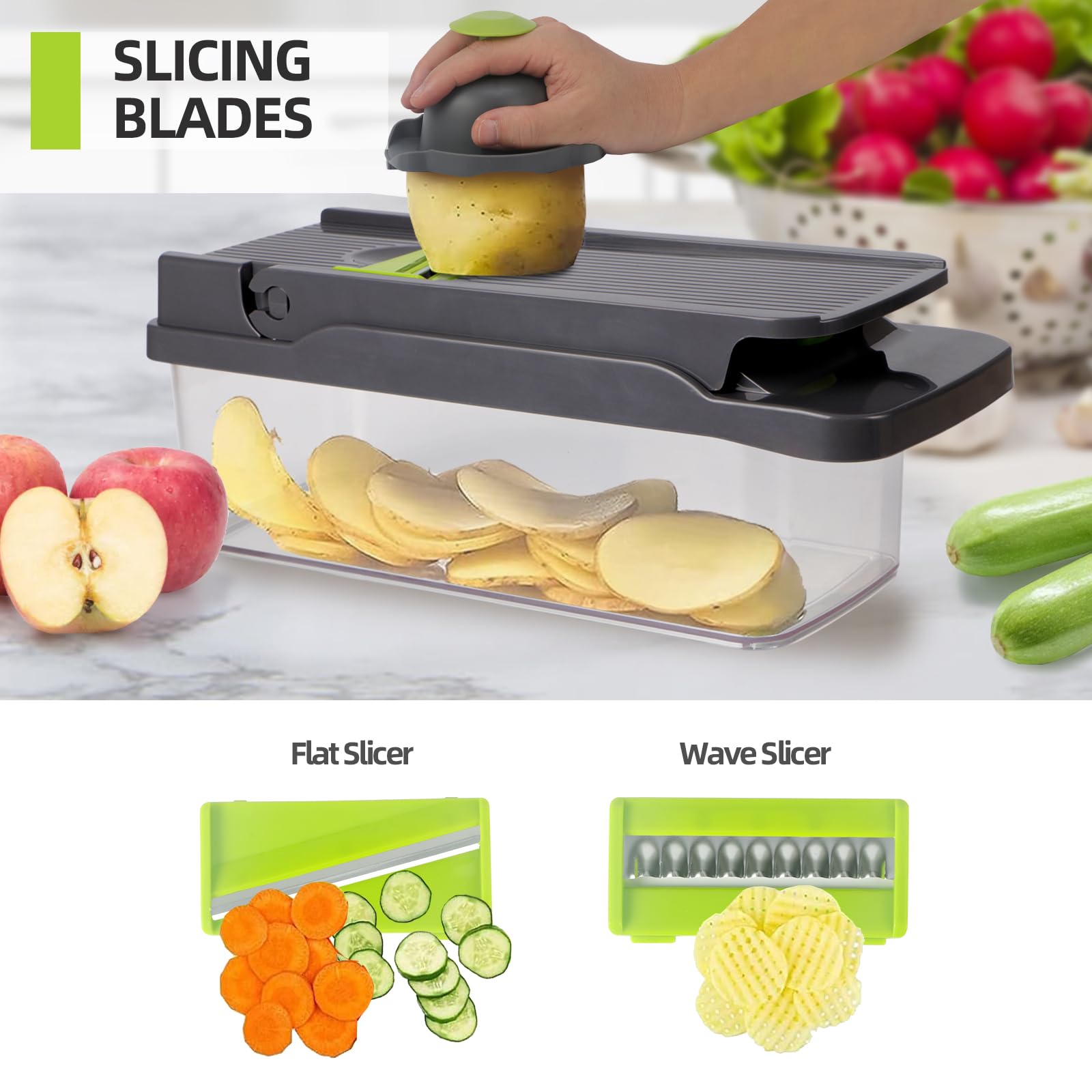 Vegetable Chopper Vegetable Cutter Mandoline Vegetable Slicer - Veggie Onion Potato Salad Food Chopper Manual-Veg Chopper and Dicer/Julienner- Kitchen Tools & Gadgets, Includes a Free Egg Slicer.