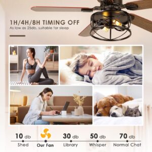 Dannilong Farmhouse Ceiling Fan with Light and Remote 42" Rustic Flush Mount Ceiling Fans 5 Dual Finish Blades Carnegie Industrial Fandelier for Living room Bedroom Patio E26