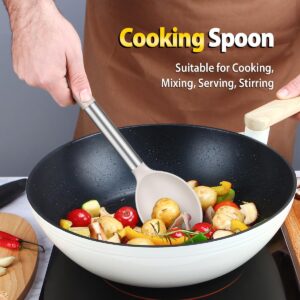 Silicone Pasta Fork and Cooking Spoon Set, Non Stick Kitchen Utensils for Cooking,Stirring,Serving Spaghetti, Soup, Sauce (KHAKI)