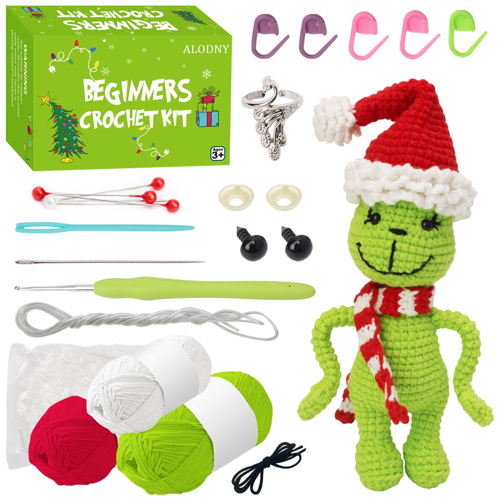 ALODNY Crochet Kit for Beginners,Christmas Crochet Kit for Beginners Adults,Knitting Kits Hooks Yarn Set with Step-by-Step Video Tutorials