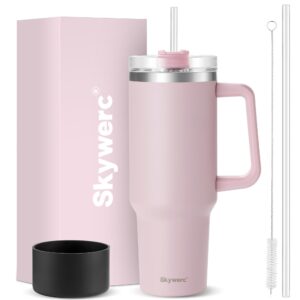 skywerc 40 oz tumbler with handle and straw lid | double wall vacuum insulated travel mug | stainless steel water bottle cup | keeps drinks cold up to 34 hours | cupholder friendly | lavender