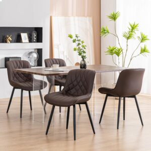 YOUNUOKE Dining Chairs Set of 2 Mid Century Modern Kitchen Chair Comfortable Upholstered Faux Leather Dinner Chairs for Kitchen Dining Room, Brown