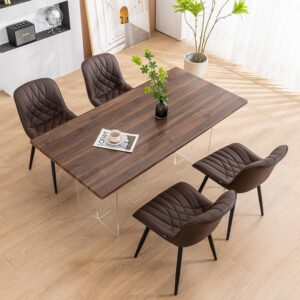 YOUNUOKE Dining Chairs Set of 2 Mid Century Modern Kitchen Chair Comfortable Upholstered Faux Leather Dinner Chairs for Kitchen Dining Room, Brown