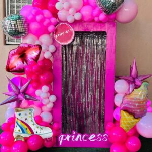 Holipardy Princess Pink Balloon Garland Arch Kit with Hot Pink Ice-cream Brust Star Disco Foil Balloons for Girls Lady Theme Party Birthday decorations