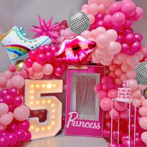 Holipardy Princess Pink Balloon Garland Arch Kit with Hot Pink Ice-cream Brust Star Disco Foil Balloons for Girls Lady Theme Party Birthday decorations