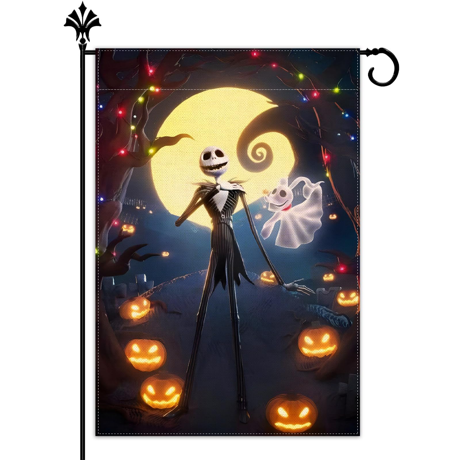 Vohado Nightmare Before Christmas Garden Flag Zero and Jack Skellington Birthday Party Decoration Halloween Pumpkin Double Sized Yard Sign Outdoor Decor