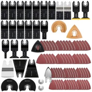 91Pack Oscillating Saw Blades,Premium Oscillating Tool Blades to Cut Wood Metal Plastics, Multitool Blades Kit Compatible with Dewalt Milwaukee Makita Ryobi Bosch Fein Rockwell (91)