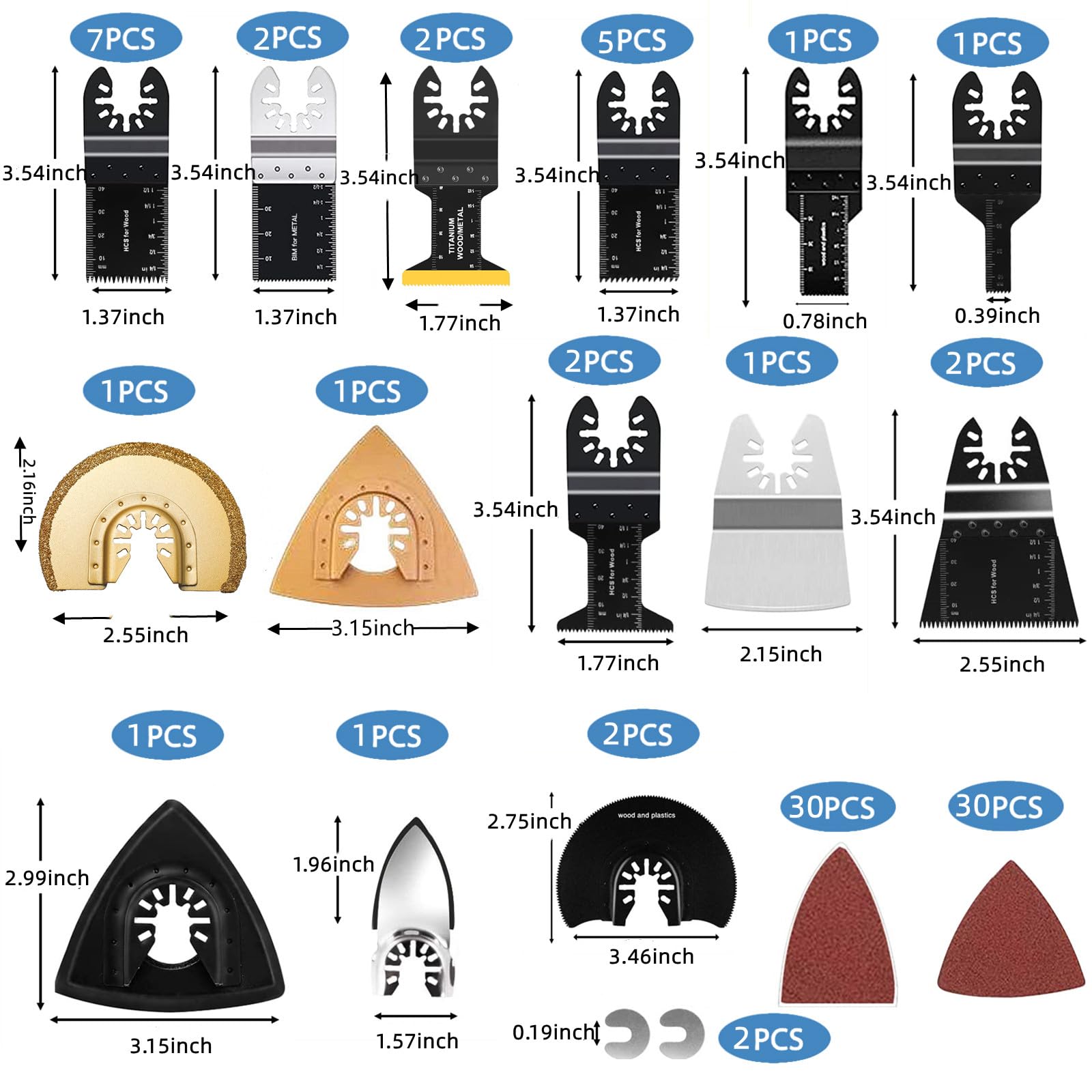 91Pack Oscillating Saw Blades,Premium Oscillating Tool Blades to Cut Wood Metal Plastics, Multitool Blades Kit Compatible with Dewalt Milwaukee Makita Ryobi Bosch Fein Rockwell (91)