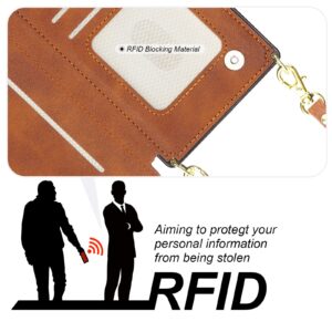 Bocasal Crossbody Wallet Case for iPhone 15 Pro with RFID Blocking Card Slot Holder, Magnetic Flip Folio Purse Case, PU Leather Zipper Handbag with Detachable Lanyard Strap 6.1 Inch 5G (Brown)