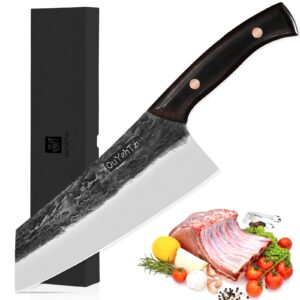 OuYehTzu 7.32 Inch Japanese Kiritsuke Chef Knife, Sharp Kitchen Meat Cleaver Knife with Black Sandalwood Handle for Meat, Vegetables, and Fruit