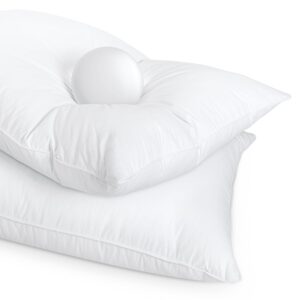 Zibroges ZB-DP01 Goose Feather Bed Sleeping, Hotel Down Pillows Queen Size, White Soft Cotton Cover, Fluffy Support Surround Fill Polyester for Back Side Stomach Sleeper 2 Count