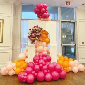 COKAOBE Pink Orange Balloon Garland Arch Kit, 124pcs Hot Pink Orange Chrome Metallic Gold Latex Balloons for Birthday Wedding Baby Shower Tropical Party Supplies Summer Party Decorations