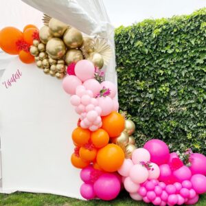 COKAOBE Pink Orange Balloon Garland Arch Kit, 124pcs Hot Pink Orange Chrome Metallic Gold Latex Balloons for Birthday Wedding Baby Shower Tropical Party Supplies Summer Party Decorations