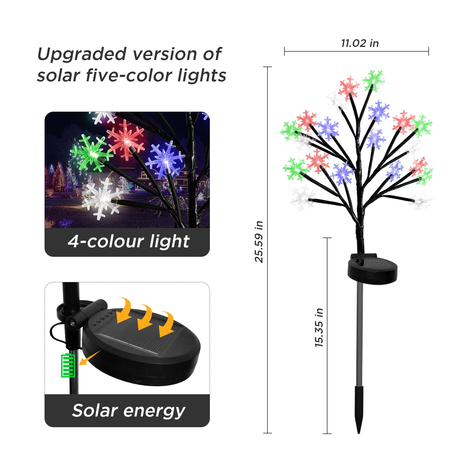 Multicolor Snowflakes Solar Pathway Lights for Christmas Decorations Outdoor - 2PACK 40LED Christmas Stake Lights, Waterproof Outdoor Snowflakes Solar Christmas Lights for Garden Yard Patio Xmas Decor