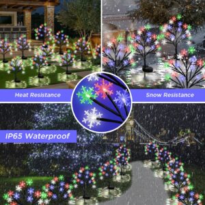 Multicolor Snowflakes Solar Pathway Lights for Christmas Decorations Outdoor - 2PACK 40LED Christmas Stake Lights, Waterproof Outdoor Snowflakes Solar Christmas Lights for Garden Yard Patio Xmas Decor