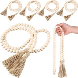 geetery 6 pcs beads 58'' wood bead garland with tassels rustic country decor prayer boho beads big wall hanging decor farmhouse beads versatile prayer beads for home wall table decor (white)