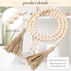 Geetery 6 Pcs Beads 58'' Wood Bead Garland with Tassels Rustic Country Decor Prayer Boho Beads Big Wall Hanging Decor Farmhouse Beads Versatile Prayer Beads for Home Wall Table Decor (White)