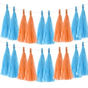 meccanixity 20pcs dark blue,orange tassel garland banner with rope tissue paper tassels party diy kits for anniversary wedding birthday party