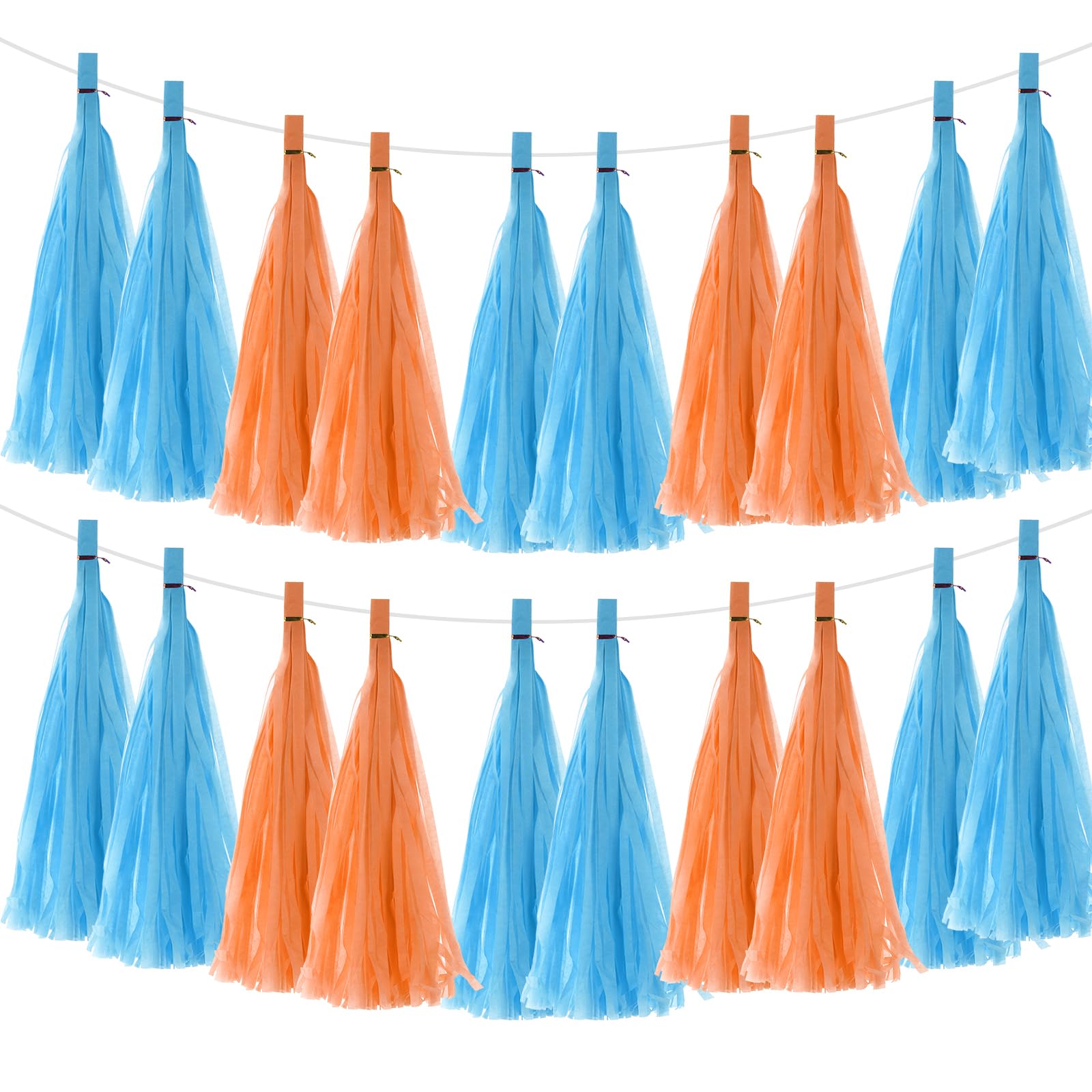 MECCANIXITY 20Pcs Dark Blue,Orange Tassel Garland Banner with Rope Tissue Paper Tassels Party DIY Kits for Anniversary Wedding Birthday Party