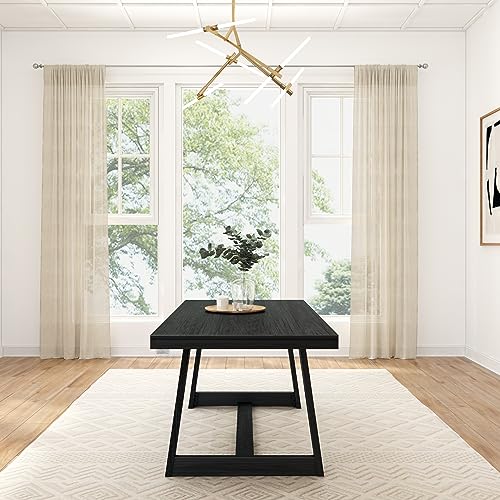 Plank+Beam 72 Inch Farmhouse Dining Table, Solid Wood Rustic Kitchen Table, Large Wooden Rectangular Dinner Table for Dining Room, Home Office, Living Room Furniture, Easy Assembly, Black Wirebrush