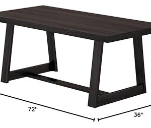 Plank+Beam 72 Inch Farmhouse Dining Table, Solid Wood Rustic Kitchen Table, Large Wooden Rectangular Dinner Table for Dining Room, Home Office, Living Room Furniture, Easy Assembly, Black Wirebrush