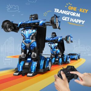 Veeniix V991 Transform Remote Control Car, 1:10 Big Size, 2 Rechargeable Batteries for 70Min, 2.4GHz Gesture Sensing, One-Key Deformation, Robot Toys Gifts for Boys and Girls (Blue)