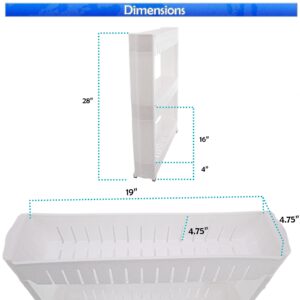 Slim Rolling Storage Cart - Narrow Slide Out Shelving Utility Cart - Mobile Storage for Laundry, Bathroom, Kitchen & Between Washer and Dryer.