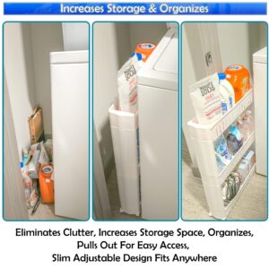 Slim Rolling Storage Cart - Narrow Slide Out Shelving Utility Cart - Mobile Storage for Laundry, Bathroom, Kitchen & Between Washer and Dryer.