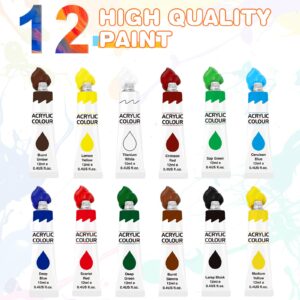 2 Pack Acrylic Paint Set 12 Colors,20 Paint Brushes,24 Paints for Adults,Kids,Beginner,Professional Artists,Non-Toxic Craft Paint kit for Paper,Canvas,Rock,Wood,Ceramic,Fabric Vibran