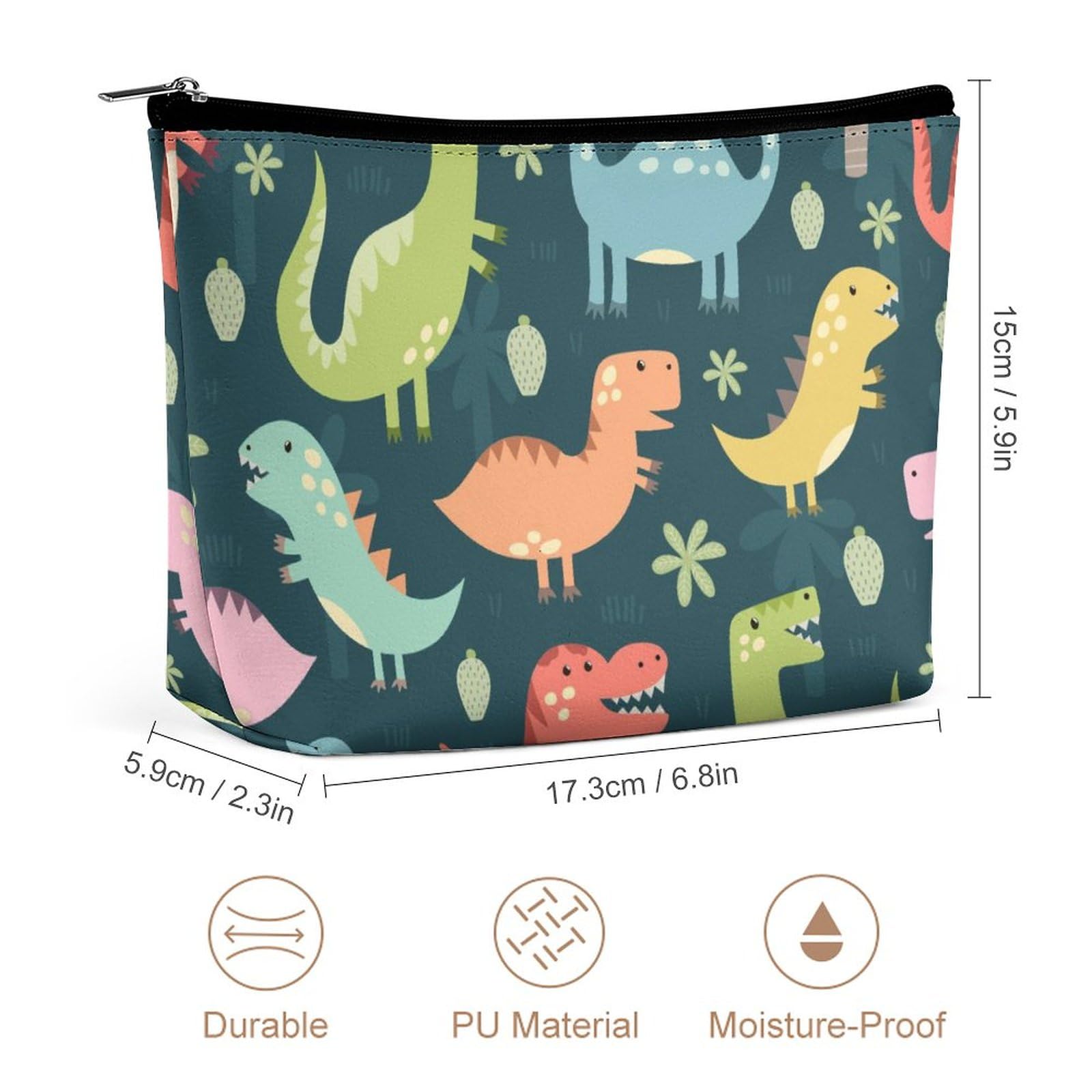 Meaudiwes Makeup Bag, Portable Toiletry Pouch for Travel, Funny Cute Dinosaurs Lightweight Toiletry Pouch, Cosmetic Bag Accessory Organizer for Women