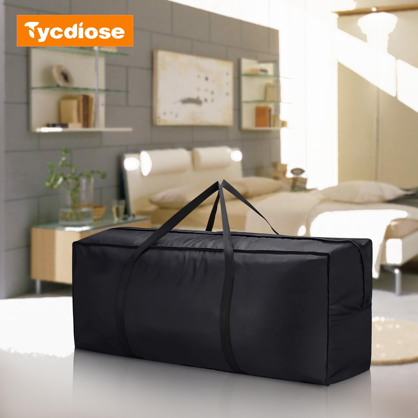 Tycdiose Outdoor Cushion Storage Bag Rectanglar with Zippers and Handles 68L x 30W x 20H Inch Waterproof Patio Csuhion Cover Garden Furniture Storage Bag Black