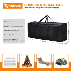 Tycdiose Outdoor Cushion Storage Bag Rectanglar with Zippers and Handles 68L x 30W x 20H Inch Waterproof Patio Csuhion Cover Garden Furniture Storage Bag Black