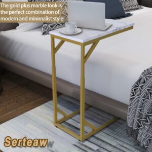 Serteaw C-Shaped End Table, Sturdy Side Table for Couch Sofa Bedside Small Space,C Snack Table TV Tray Record Player Stand Small Tables for Living Room Bedroom,Easy to Assemble,Gold